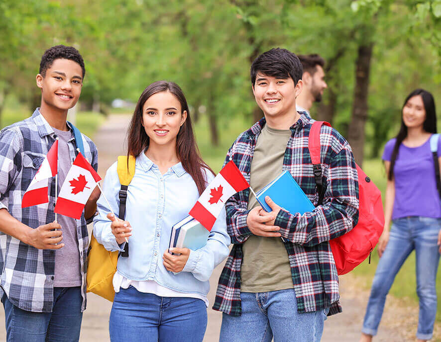 Students with Canadian flag